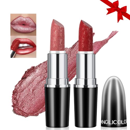 Likesing 2 Stück Glitzer Lippenstift Set Lipgloss 24 Stunden Halt Matte Lipstick Lip Gloss Long Lasting Lippenstift Pink Roter Nude Lip Balm Make up Damen Frauen Lipgloss Geschenk (01+12, 2) von Likesing