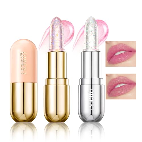 Likesing 2 Stück Glitzer Lippenstifte Set Jelly Temperaturempfindlicher Faebverändernder Magic Farbwechselnder Lippenstift Color Changing Lipstick Lip Balm Lipgloss 24 Stunden Halt Mädchen Geschenk von Likesing
