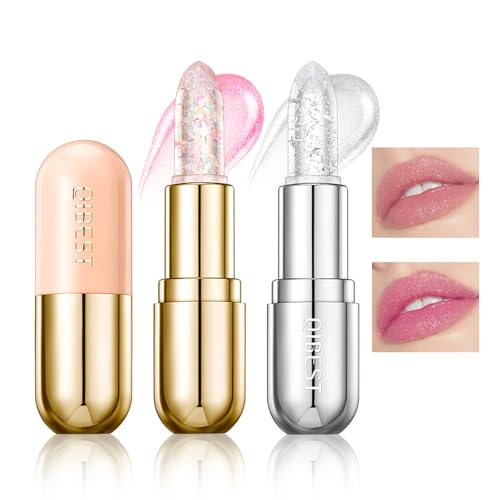 Likesing 2 Stück Glitzer Lippenstifte Set Jelly Temperaturempfindlicher Faebverändernder Magic Farbwechselnder Lippenstift Color Changing Lipstick Lip Balm Lipgloss 24 Stunden Halt Mädchen Geschenk von Likesing