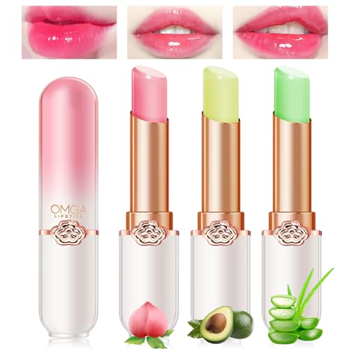 Likesing 3 Stück Aloe Vera Lips Lippenstift Farbwechselnder Temperaturemp Fndlicher Faebverändernder Lippenstift Set Magic Lip Gloss Balm Lipstick 24 Stunden Mädchen (3 Stück (Avocado+Pfirsich+Aloe)) von Likesing