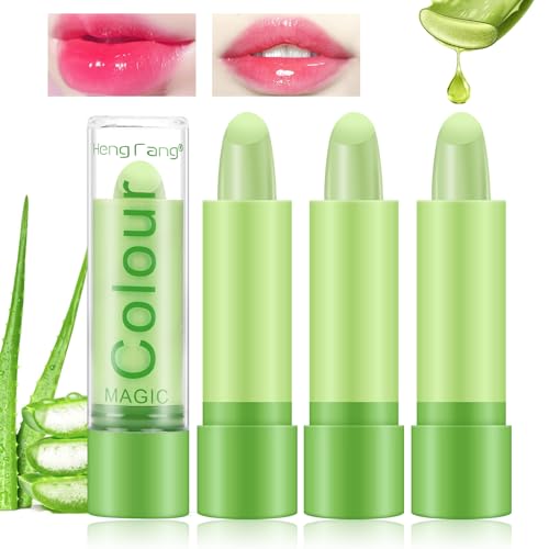 Likesing 3 Stück Aloe Vera Lips Lippenstift Farbwechselnder Temperaturempfindlicher Faebverändernder Lippenstift Set Pink Magic Lip Gloss Balm Jelly Lipstick 24 stunden Mädchen Geschenk Geburtstage von Likesing