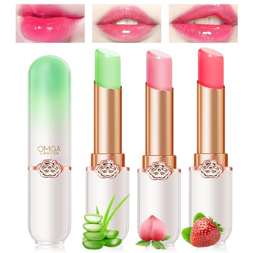 Likesing 3 Stück Aloe Vera Lips Lippenstift Farbwechselnder Temperaturempfindlicher Faebverändernder Lippenstift Set Pink Magic Lip Gloss Balm Jelly Lipstick 24 stunden Mädchen Geschenk Geburtstage von Likesing