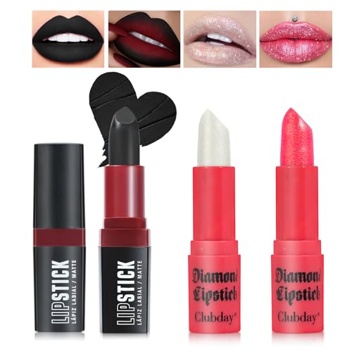 Likesing 3 Stück Glitzer Lippenstift Schwarzer Weiß Set Lipgloss 24 Stunden Halt Matte Lipstick Lip Gloss Long Lasting Lippenstift Pink Lip Balm Make up Damen Frauen Lipgloss Halloween Geschenk von Likesing
