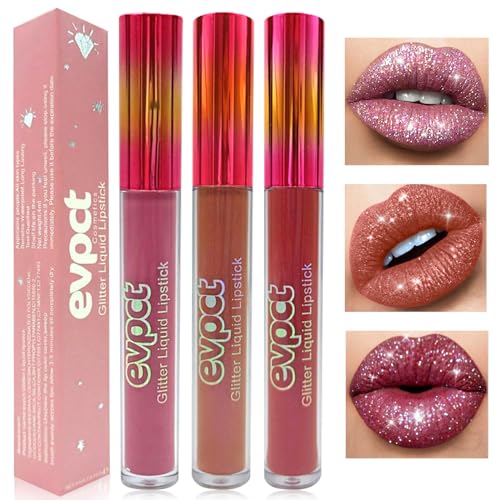 Likesing 3 Stück Glitzer Lippenstift Set Lipgloss 24 Stunden Halt Matte Lipstick Lip Gloss Long Lasting Lippenstift Pink Roter Lip Balm Make up Damen Lipgloss Geburtstage Geschenk (3 Stück (1, 5, 6)) von Likesing