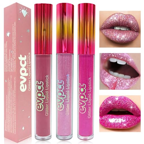 Likesing 3 Stück Glitzer Lippenstift Set Lipgloss 24 Stunden Halt Matte Lipstick Lip Gloss Long Lasting Lippenstift Pink Roter Lip Balm Make up Damen Lipgloss Geburtstage Geschenk (3 Stück (1, 9, 11)) von Likesing