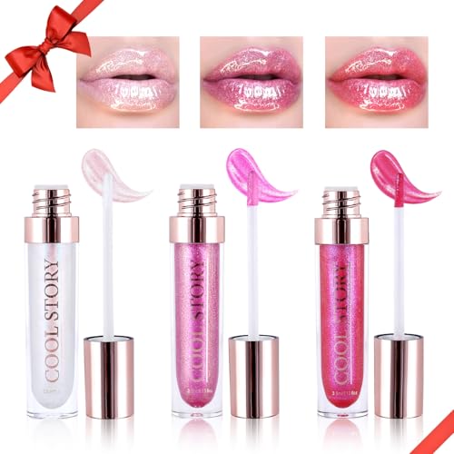 Likesing 3 Stück Glitzer Lippenstift Set Lipgloss 24 Stunden Halt Roter Lipstick Lip Gloss Long Lasting Lippenstift Pink Roter Lip Balm Make up Damen Lipgloss Permanent Geburtstage Geschenk Halloween von Likesing