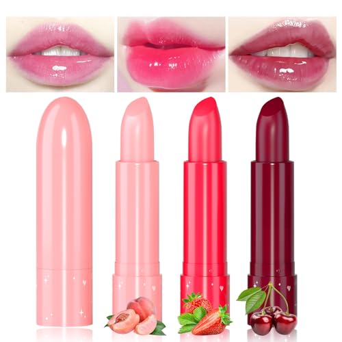 Likesing 3 Stück Lippenstift Set Obst Lipgloss Befeuchten Faebverändernder Pink Magic Lip Farbwechselnder Lippenstift Crystal Jelly Fruit Lipstick Lip Balm Gloss Mädchen Geburtstag Geschenk von Likesing