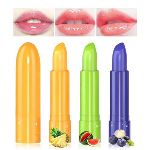 Likesing 3 Stück Lippenstift Set Obst Lipgloss Befeuchten Faebverändernder Pink Magic Lip Farbwechselnder Lippenstift Crystal Jelly Fruit Lipstick Lip Balm Gloss Mädchen Geburtstag Geschenk von Likesing