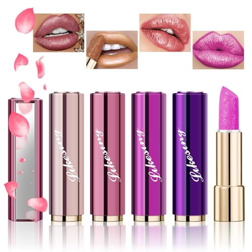 Likesing 4 Stück Glitzer Lippenstift Set Lipgloss 24 Stunden Halt Lipstick Lip Gloss Long Lasting Lippenstift Pink Roter Lip Balm Lipgloss Permanent Make up Damen Frauen Geburtstage Geschenk von Likesing