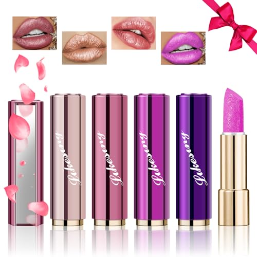 Likesing 4 Stück Glitzer Lippenstift Set Lipgloss 24 Stunden Halt Matte Lipstick Lip Gloss Long Lasting Lippenstift Pink Roter Nude Lip Balm Lipgloss Wasserfest Make up Damen Geburtstage Geschenk von Likesing