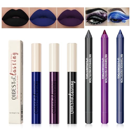 Likesing 6 Stück Lippenstift 3in1 Eyeliner Schwarzer Set lippenstift 24 stunden halt lipgloss Lidschattenstift Lipliner Wasserfest Long Lasting Lip Balm Lidschatten Stift Augen Make up Schminke Damen von Likesing