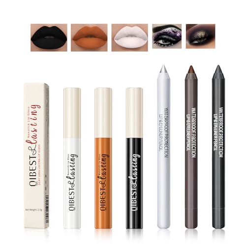 Likesing 6 Stück Lippenstift 3in1 Eyeliner Schwarzer Set lippenstift 24 stunden halt lipgloss Lidschattenstift Lipliner Wasserfest Long Lasting Lip Balm Lidschatten Stift Augen Make up Schminke Damen von Likesing