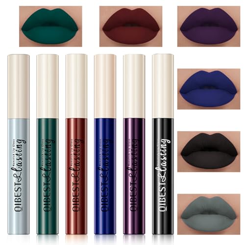 Likesing 6 Stück Schwarzer Lippenstift Set 24 Stunden Halt Lipgloss Matte Black Lipstick Lip Gloss Long Lasting Schwarz Lippenstift Lip Balm Lipgloss Halloween Geschenk Make up Damen Frauen von Likesing