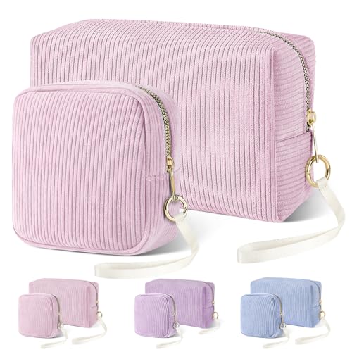 Likesing Kleine Kosmetiktasche Kulturtasche Damen, 2 Stück Cord Kulturbeutel Schminktasche für Handtasche, Tragbare Make Up Tasche Organizer mit Metall Reißverschluss für Mädchen Damen Rosa von Likesing