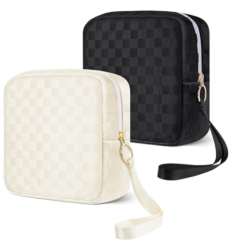 Likesing Kleine Kosmetiktasche Kulturtasche, 2 Stück Kulturbeutel Damen Mädchen, Mini Make Up Tasche für Handtasche, Mini Schminktasche Kosmetikbeutel Reise mit Fächern Schwarz und Beige von Likesing