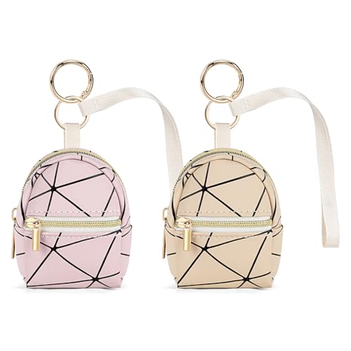 Likesing Mini Geldbörse Damen, 2 Stück Mini Geldbeutel Schlüsselanhänger Tasche, PU Leder Klein Münzbeutel Portemonnaie für Frauen Mädchen Kinder Herren Rosa und Beige von Likesing