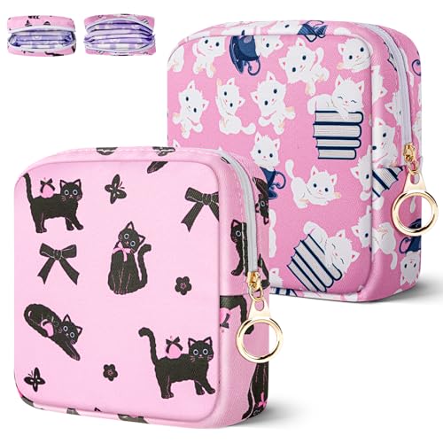 Likesing Tampon Binden Aufbewahrung 2 Stück Perioden Tasche Hygienetasche Mini Menstruationstasche mit Reißverschluss für Damen Tragbare Damenbinden Aufbewahrungstasche für erste Periode Mädchen Rosa von Likesing