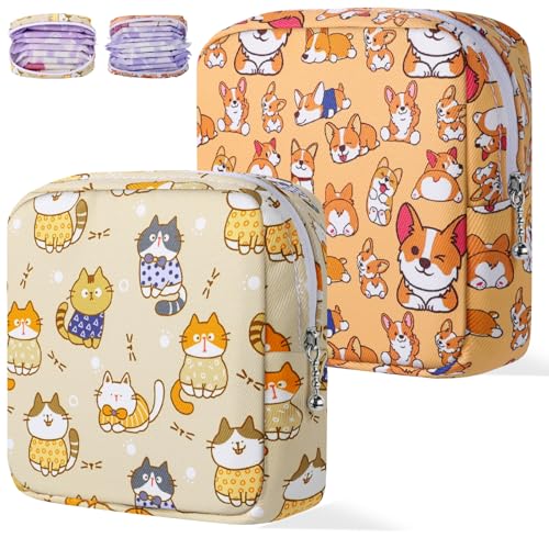 Likesing Tampon Binden Aufbewahrung 2 Stück Perioden Tasche Hygienetasche Mini Menstruationstasche mit Reißverschluss für Damen Tragbare Damenbinden Aufbewahrungstasche für erste Periode Mädchen von Likesing