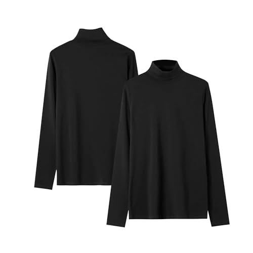 LiKing Damen Rollkragen Langarmshirt Baumwolle Shirt Herbst/Winter Basic Langarm Oberteil Tops 2er Pack Schwarz L 6351BL von LiKing