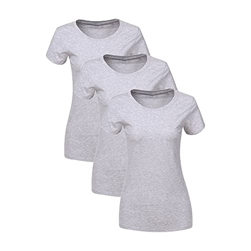 Liking Basic Shirt Damen,Damen Kurzärmeliges T-Shirt mit Rundhalsausschnitt, Multi-Packs Graue T-Shirts Fuer Damen Baumwolle Kurzarm Basic Sommer Rundhals T-Shirts 6101-QGE-L-3 von Liking