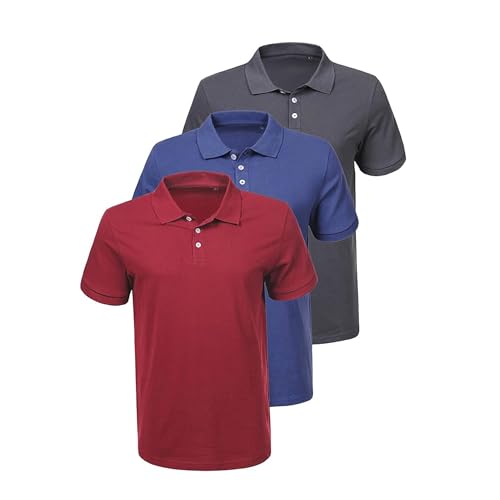 Liking Herren Basic Poloshirt Baumwolle Polo Shirts Polohemd Kurzarmshirt mit Knopfleiste Atmungsaktives Tennis Poloshirt Herren Sommer Sports Golf T-Shirt 3er Pack 8401 DGBR L von Liking