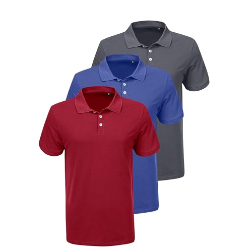 LiKing Herren Basic Poloshirt Baumwolle Polo Shirts Polohemd Kurzarmshirt mit Knopfleiste Atmungsaktives Tennis Poloshirt Herren Sommer Sports Golf T-Shirt 3er Pack 8401 DGBR M von LiKing
