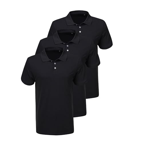 LiKing Herren Basic Poloshirt Baumwolle Polo Shirts Polohemd Kurzarmshirt mit Knopfleiste Atmungsaktives Tennis Poloshirt Herren Sommer Sports Golf T-Shirt 3er Pack Schwarz 8401 BL XXL von LiKing