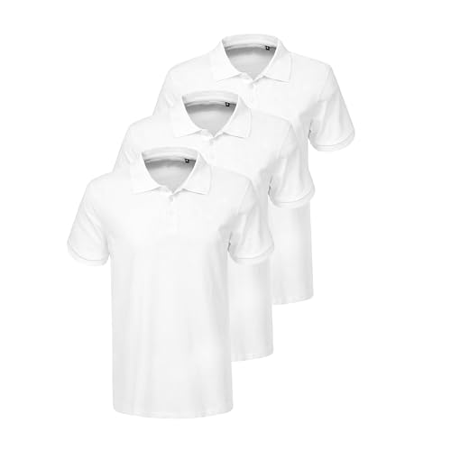 Liking Herren Basic Poloshirt Baumwolle Polo Shirts Polohemd Kurzarmshirt mit Knopfleiste Atmungsaktives Tennis Poloshirt Herren Sommer Sports Golf T-Shirt 3er Pack Weiß 8401 WH L von Liking