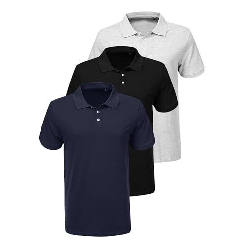 Liking Herren Poloshirt,Herren Kurzarm Poloshirt Atmungsaktiv Schnelltrocknend Tshirt Freizeit Sport Sommer Poloshirts Männer Knopfleiste Polohemd 3er Pack Schwarz Grau Blau 8401 BGB XXL von Liking