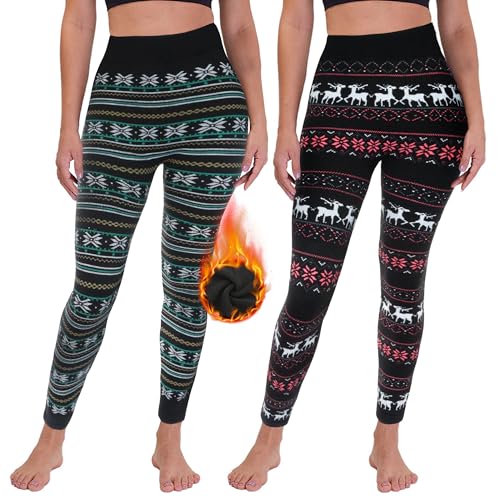 Liking Leggings Gefütterte Damen Winter Thermoleggings Mädchen Weihnachten Muster TeddyInnenfleece 4145-A_B-2 von Liking