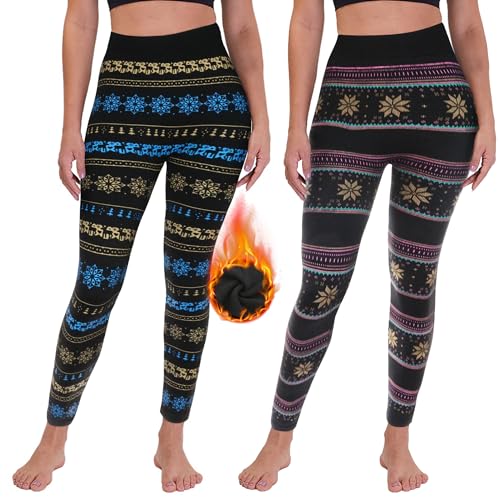 Liking Leggings Gefütterte Damen Winter Thermoleggings Mädchen Weihnachten Muster TeddyInnenfleece 4145-F_D-2 von Liking