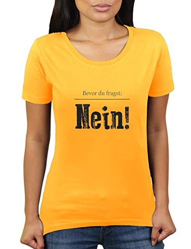 Bevor du fragst - Nein - Damen T-Shirt von KaterLikoli, Gr. 2XL, Gold Yellow von Likoli