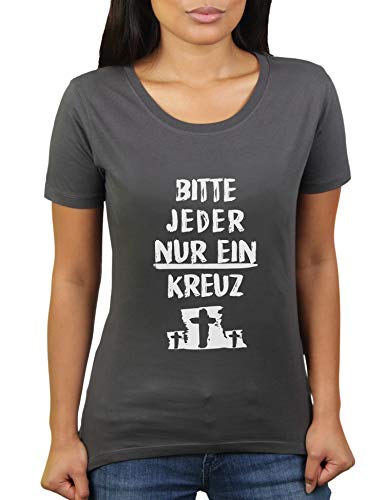 Bitte jeder nur EIN Kreuz - Damen T-Shirt von KaterLikoli, Gr. S, Anthrazit von Likoli