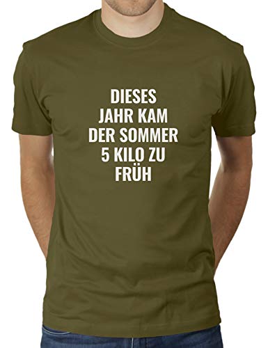 Dieses Jahr kam der Sommer 5 Kilo zu früh - Motviation beim Abnehmen Training - Lustiges Fitness CLU - Herren T-Shirt von KaterLikoli, Gr. 2XL, Olive von Likoli