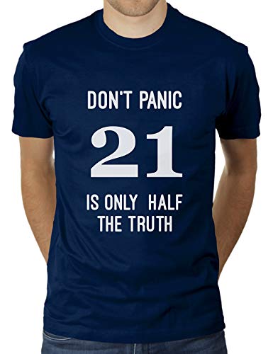 Don't Panic 21 is Only Half The Truth - 42 Douglas Adams - Herren T-Shirt von KaterLikoli, Gr. M, French Navy von Likoli