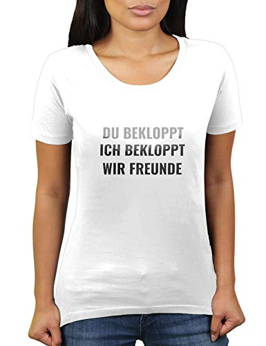 Du bekloppt, ich bekloppt, wir Freunde - Damen T-Shirt von KaterLikoli, Gr. S, Weiß von Likoli