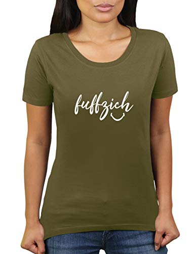 Fuffzich - Fünfzig - Trage es mit einem Lächeln - Geburtstag Nummer 50 - Damen T-Shirt von KaterLikoli, Gr. 3XL, Olive von Likoli