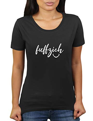 Fuffzich - Fünfzig - Trage es mit einem Lächeln - Geburtstag Nummer 50 - Damen T-Shirt von KaterLikoli, Gr. L, Deep Black von Likoli