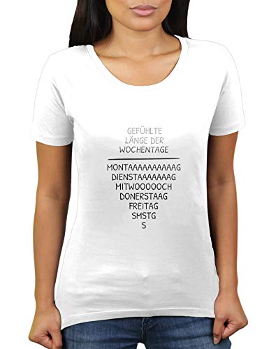 Gefühlte länge der Wochentage - Ich Hasse Montage - Weekend ich komme - Lustiges Office Outfit - Damen T-Shirt von KaterLikoli, Gr. M, Weiß von Likoli