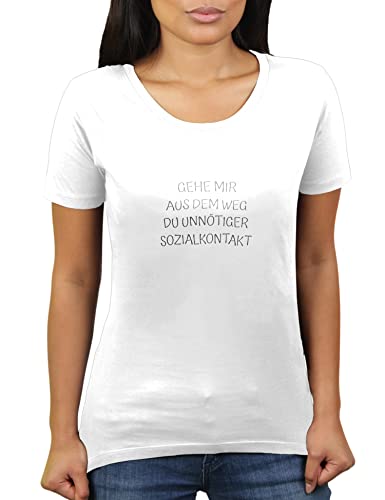 Gehe Mir aus dem Weg du unnötiger Sozialkontakt - Damen T-Shirt von KaterLikoli, Gr. L, Weiß von Likoli