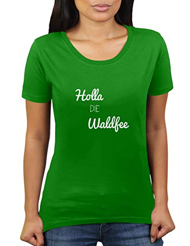 Holla Die Waldfee - Damen T-Shirt von KaterLikoli, Gr. L, Apple Green von Likoli