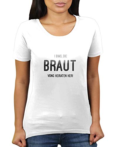 I Bims, die Braut - Vong heiraten her - Heiratsantrag - Hochzeit - JGA - Vongsche Sprache - Damen T-Shirt von KaterLikoli, Gr. L, Weiß von Likoli