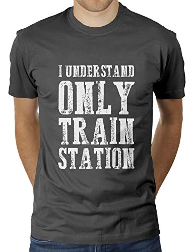 I Understand Only Train Station - Learning Denglish - Herren T-Shirt von KaterLikoli, Gr. L, Anthrazit von Likoli