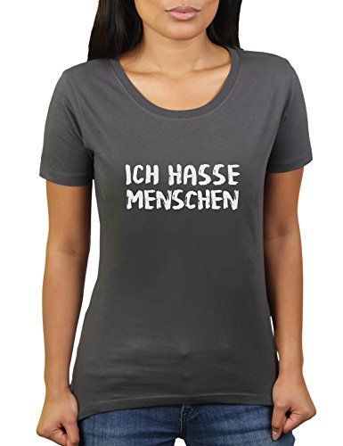 Ich Hasse Menschen - Damen T-Shirt von KaterLikoli, Gr. L, Anthrazit von Likoli