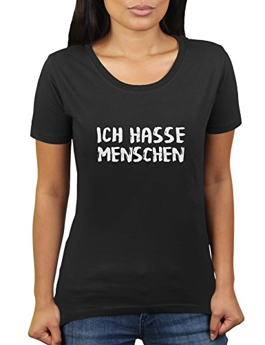 Ich Hasse Menschen - Damen T-Shirt von KaterLikoli, Gr. L, Deep Black von Likoli