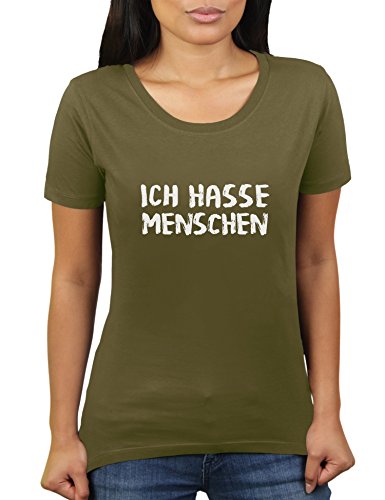 Ich Hasse Menschen - Damen T-Shirt von KaterLikoli, Gr. L, Olive von Likoli