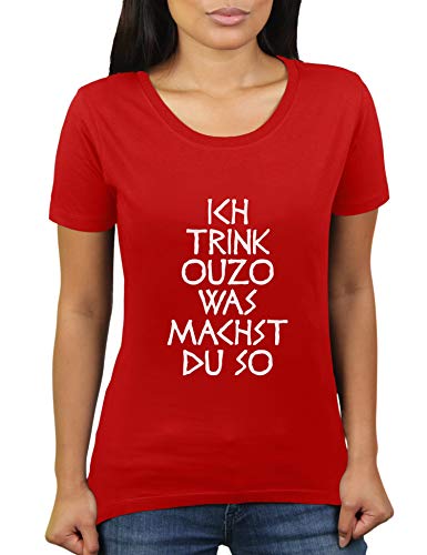 Ich Trink Ouzo was Machst Du So - Damen T-Shirt von KaterLikoli, Gr. 3XL, Red von Likoli