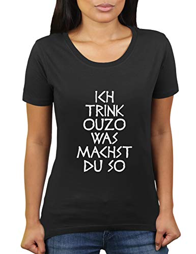 Ich Trink Ouzo was Machst Du So - Damen T-Shirt von KaterLikoli, Gr. XL, Deep Black von Likoli