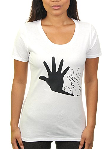 Im Schatten des Hasen - Damen T-Shirt von KaterLikoli, Gr. S, Weiß von Likoli