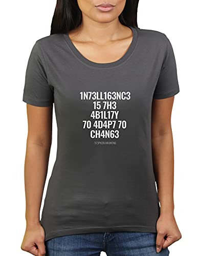 Intelligence is The Ability to Adapt to Change - Stephen Hawking Zitat - Damen T-Shirt von KaterLikoli, Gr. M, Anthrazit von Likoli